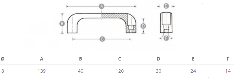 Asa plana pasante termoplastica 139x40-8