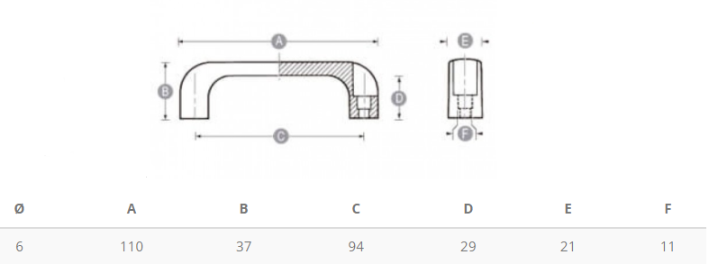 Asa plana pasante termoplastica 110x37-6