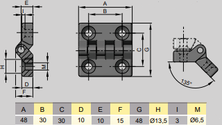Bisagra plastico 48x48 mm