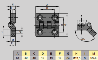 Bisagra plastico 64x64 mm