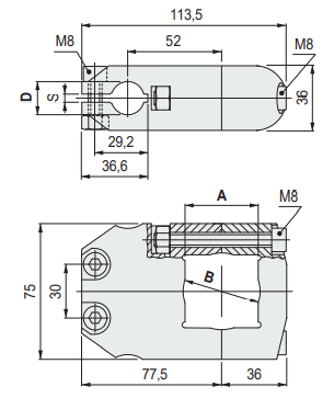Mordaza en cruz para varilla redonda de 20 mm. y para tubo cuadrado de 40x40 mm. o redondo de 42,4 mm., sin manetas ni pomos ajustables - Part. 786