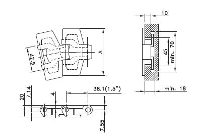 LF880TAB BO-K325 - Cadena de charnela curva con tabs de radio en acetal marrón (LF), ancho de platillo: 82,5 mm., paso: 38,1 mm.