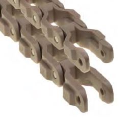 CC600TNC - Cadena cardánica para transporte de cajas MCC con tabs en poliacetal especial color blanco NC, ancho de eslabón: 42 mm, paso: 63,5 mm. 