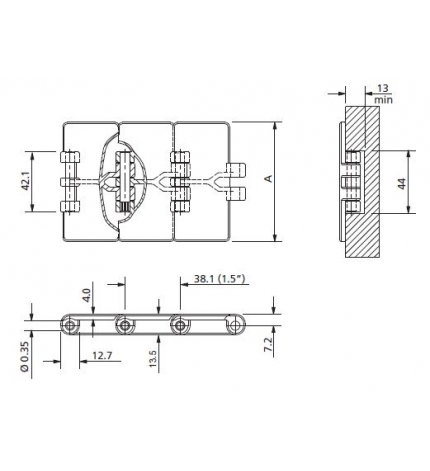 PSX820-K325 - Cadena de charnela recta en poliacetal especial PSX, color gris claro, ancho de platillo: 82,5 mm., paso: 38,1 mm.